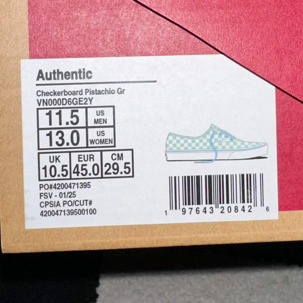 Vans Authentic Pistachio Checkered Shoes Size 11.5 - Picture 5 of 5